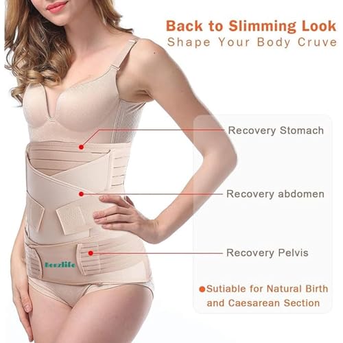 Image of Kenzlife 3 in 1 Post Pregnancy Belt for Women after Normal Delivery and C-Section Abdomen & Belly Wrap, Postpartum Recovery Belt for Belly, Waist & Pelvis Support | Free Size 30 inch-46 inch Inch (3 in 1 (Beige))