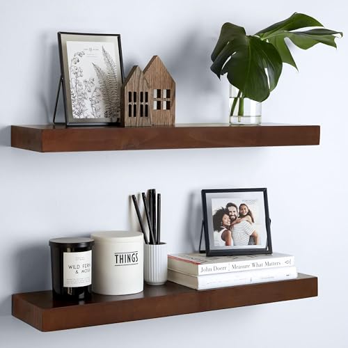 walnut floating shelves