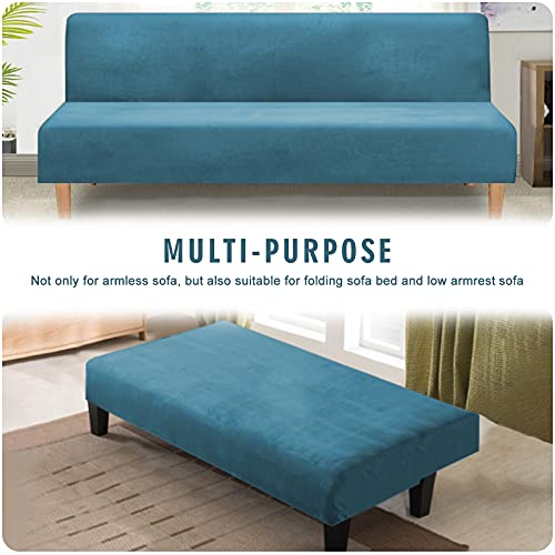 Guli Premium Polyester Futon Covers, Full Size Stretch Armless Sofa Slipcovers Without Armrests,Machine Washable Folding Couch Cover Furniture Protector Cover, Velvet-Peacock Blue (Sfct) #TOP4