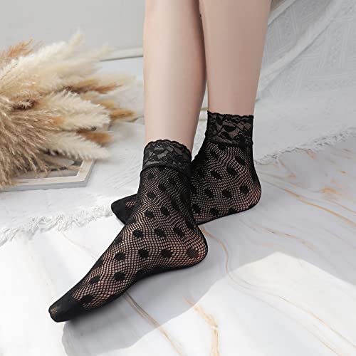 sevening Lace Ankle Socks For Women - 5Pairs ruffle socks women - Fishnet Ankle Women Socks