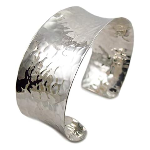 Wide UK Hallmarked 925 Sterling Silver Hammered Bracelet Cuff Cover