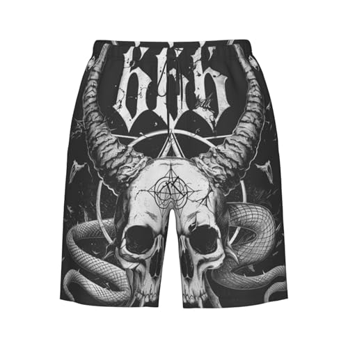 Demon 666 Symbol Satan Black and White Mens Swim Trunks Beach Shorts Summer Sports Running Bathing Suits