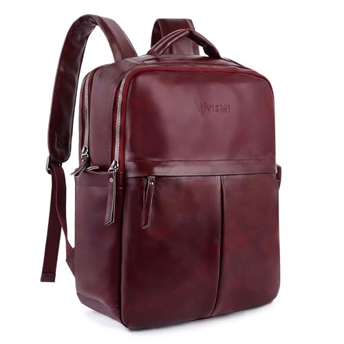 Image of VISMIINTREND Leather Laptop Backpack Bag for Men & Women | Casual, Office, College, Travel, Airport, Weekender Bag | Fits upto 15.6 Inch Laptop, Macbook | Durable | Birthday, Rakhi Gifts