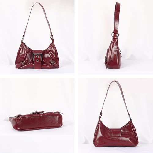 ‌Vintage Punk Burgundy Leather Bag Lightweight bag for Women4