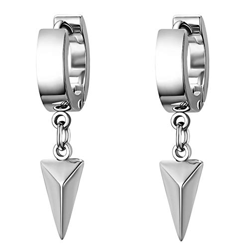 Flongo Men's Womens Punk Stainless Steel Pentacle Moon Dangle Huggie Hoops Earrings #TOP17