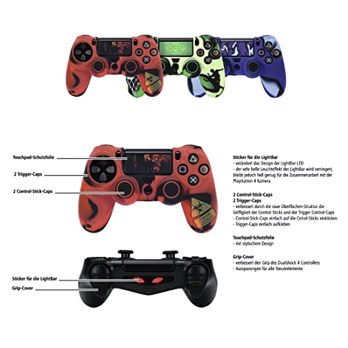 Controller Hülle Silikon Zubehör Set per controller PS4 SLIM/PS4 PRO, (Schutzhülle mit Thumbstick-Kappen, Trigger-Aufsätzen, Touchpad-Schutzfolie, Adesivo, Custodia in silicone), Undead - Controller - Immagine 11