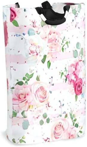 Miniatura 8 de Cesta de lavandería con diseño de rosas rosas, portátil, plegable, organizador de ropa con asas, bolsa de almacenamiento para habitación de niños y