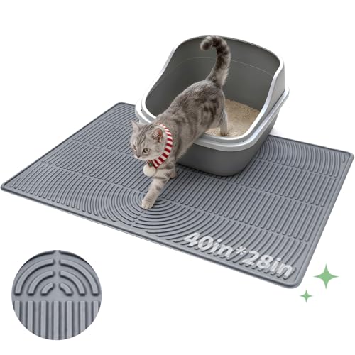 Pawtasy Cat Litter Box Mat 40 x 28 Extra Large Silicone Waterproof Litter Trapping Mat for Scatter Control Soft on Kitty Paws Non-Slip Easy to Clean