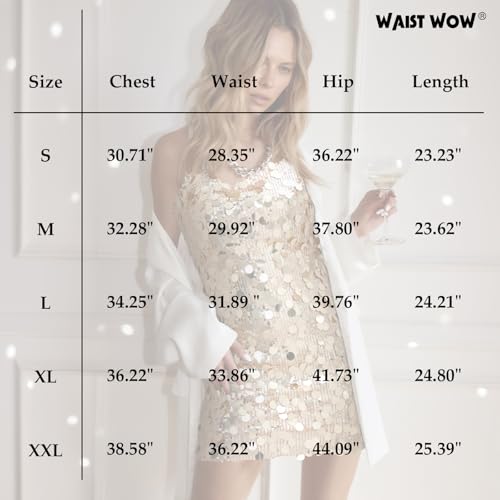 Image of Waist Wow Sequin Dress for Women Spaghetti Strap Sexy Dresses Glitter Sparkly Mini Dress