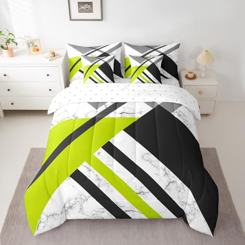 Erosebridal Lime Green Black Grey Queen Comforter Set 7 Piece