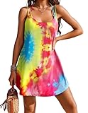 AI'MAGE Womens Spaghetti Strap Cover Up Sleeveless Bathing Suit Coverups Backless T Shirt Beach Dress Tie Dye Large