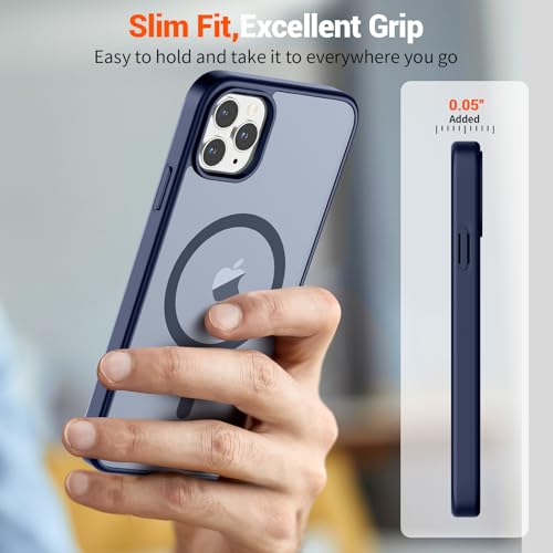 Image of SUPFINE Magnetic for iPhone 11 Pro Max Case Navy Blue | (Compatible with MagSafe)(Military Grade Drop Protection)Shockproof Translucent Matte Phone Cover