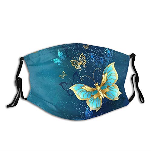 Golden Butterflies On A Blue Background Mask Face Mask Scarf, Washable & Reusable Dust-Proof Bandana With 2 Filters, For Men & Women Party Cosplay Golden Butterflies On A Blue Background Mask Face Mask Scarf, Washable & Reusable Dust-Proof Bandana With 2 Filters, For Men & Women Party Cosplay