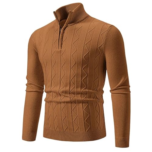 Men's Warm Pullover Sweater Solid Color Half Zip Turtleneck Long Sleeve Knit Top2