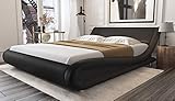 Amolife Upholstered Full Size Bed Frame/Deluxe Solid Modern Platform Bed/Mattress Foundation/Faux Leather Full Size Bed Frame with Adjustable Headboard and Slat Support, Black