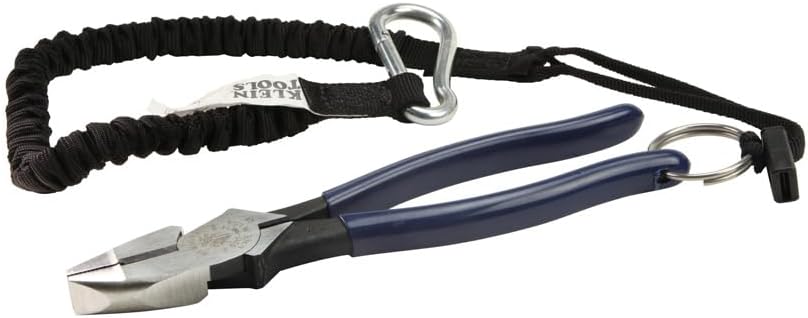 Klein Tools D213-9NETT Pliers, Made in USA, High Leverage Side Cutters with Tether Ring, New England Nose