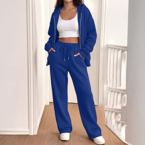 SdGgsgv Sweat Sets Women Zip Up Hoodie Wide Leg Sweat Pants Gym Sweatset - image 5
