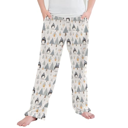Woodland Cute Penguin Long Pajama Pants Elastic Waist PJ Bottoms with Pockets S A112986