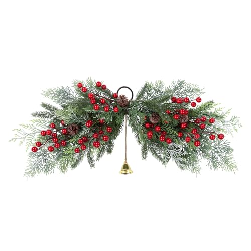 SHACOS 26 inch Artificial Christmas Swags Cedar Swag with Red Berries Pine Cones Bells Xmas Swag Front Door Windows Wall Swag Mantel Mirror Holiday Decor Indoor Outdoor