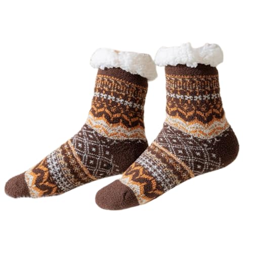 Women's Cozy Fuzzy Slipper Socks - Non - Slip Grippers, Fluffy Sherpa Lined, Ideal Cute Christmas Gifts,ONESIZE(US6-12),COFFEE