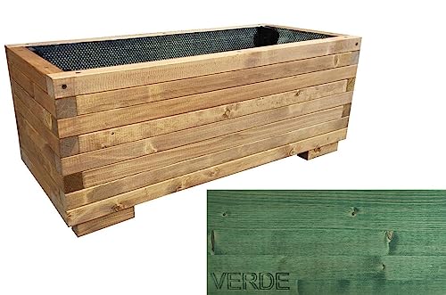 TOTAL WOOD 2012, Jardinera Modelo ISI, en Madera Vidrio Impregnada para Plantas con Vaina Interior, Complemento de Decoración, Made in Italy También a Medida (150x40x40, Verde)