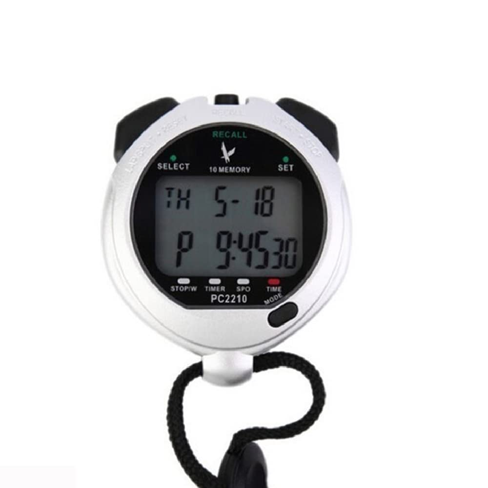 SEIWEI Digital Sport Stopwatch, 2 Rows 10 Memory Handheld Electronic Stopwatch Timer with Lanyard, Large LCD Display Stopwatch for Running, Swimming, Fitness