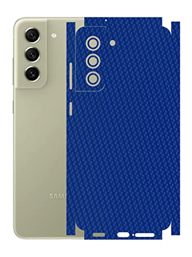 Image of AtOdds - Compatible for Samsung Galaxy S21 FE Mobile Back Skin Film Wrap with Camera Protector (Coverage - Back+Camera+Sides) (Blue CarbonFibre)