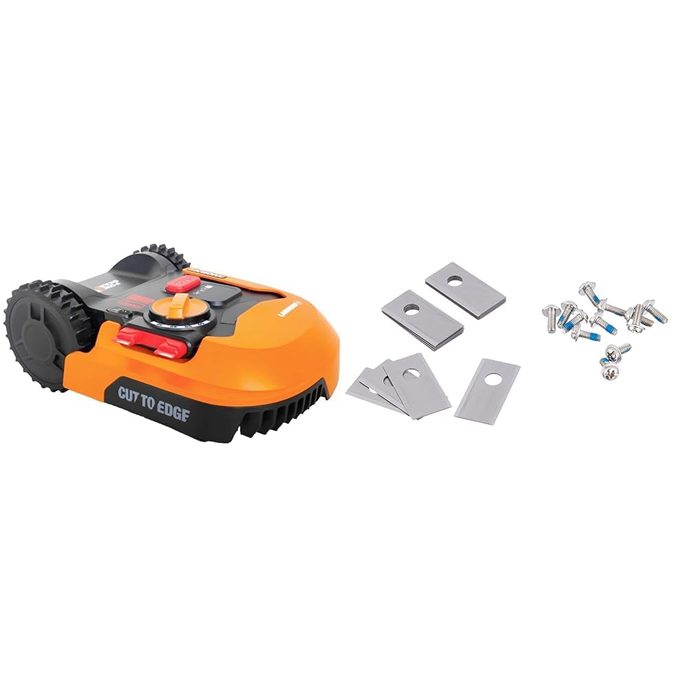 WORX Landroid M500 Plus WR165E Robot Koszący do 500 m² & WORX Wa0190 Landroid Nóż Zamienny, Oryginalne Ostrza Zapasowe do Wszystkich Robotów Koszących Landroid, Zestaw Akcesoriów
