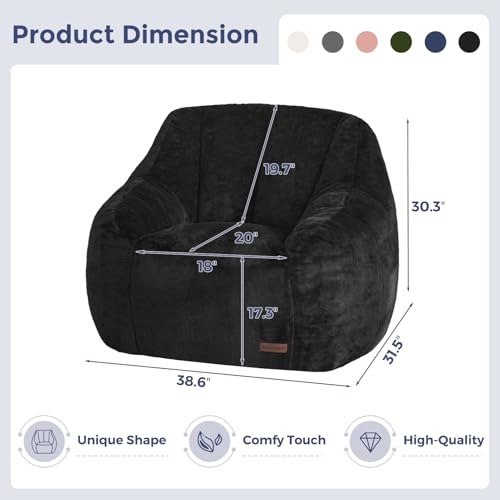 Image of MAXYOYO Bean Bag Chair, Comfy Bean Bag Sofa with Back Support, Faux Fur Bean Bag Chair for Adults and Kids, Stuffed Floor Sofa for Living Room, Bedroom, Apartment, Black