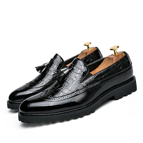 Men's Vintage Leather Wingtip Tassel Brogue Slip-On Dress Loafers Fashion Low-Top Breathable Smoking Formal Shoes Comfort Non-Slip Business Wedding Party Shoes