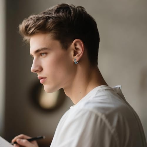 Malachite Hoop Earrnigs Sterling Silver Black Small Malachite Huggie Earrings for Men3