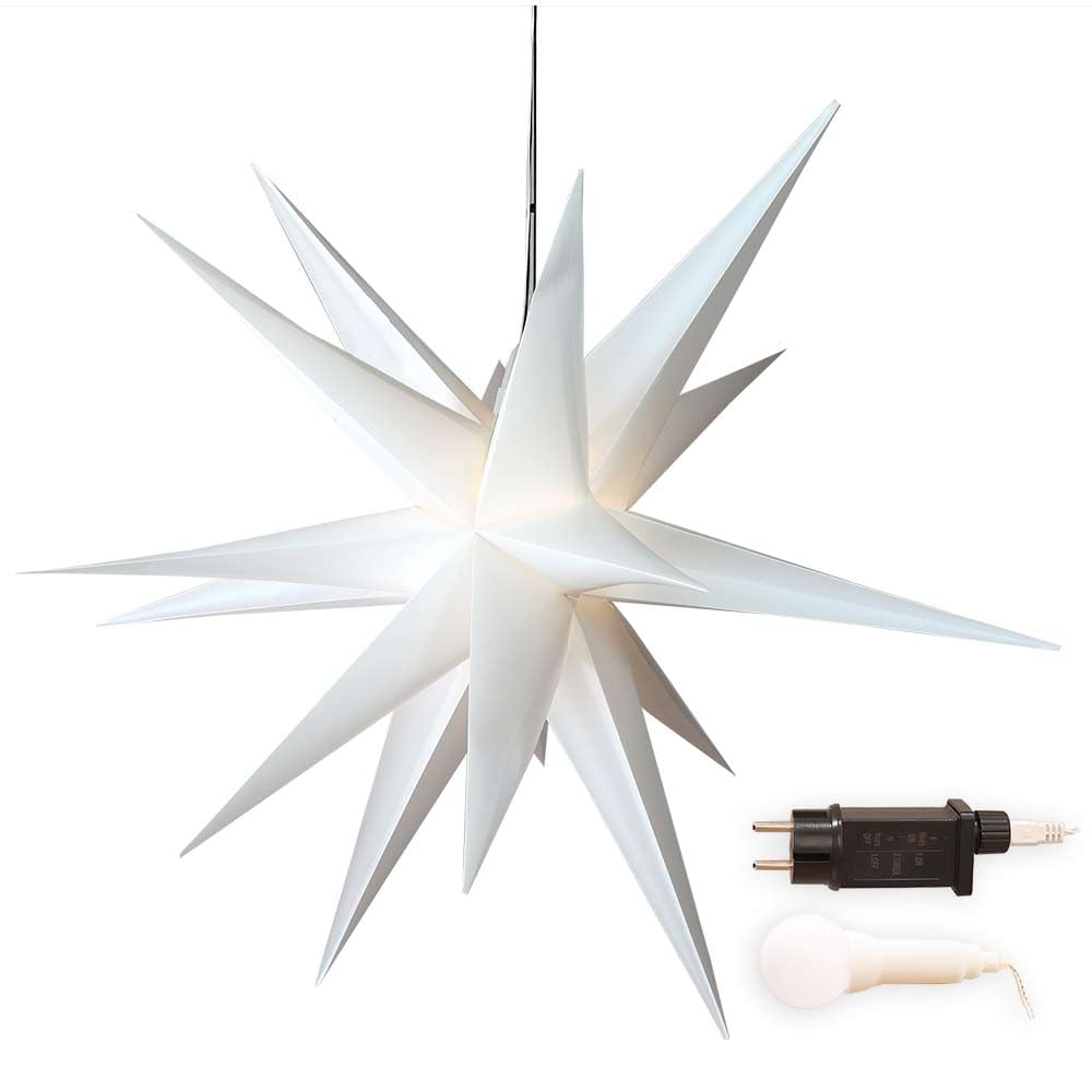 Gartenpirat 3D Leuchtender Weihnachtsstern weiß Ø 100 cm mit 18 Zacken Timer-Funktion Faltstern mit LED-Birne warmweiß Weihnachtsdeko außen innen