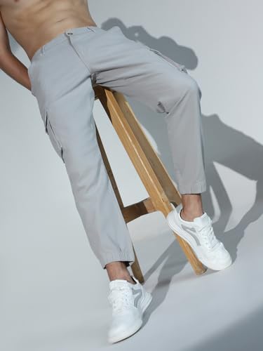 Image of Hubberholme Mens Grey Mid-Rise Cotton Casual Joggers HHMWJS004