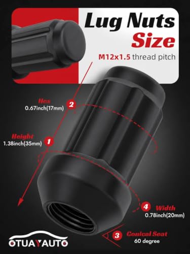 Image of OTUAYAUTO M12x1.5 Lug Nuts - 20PCS Black Spline Lug Nut with Socket Key