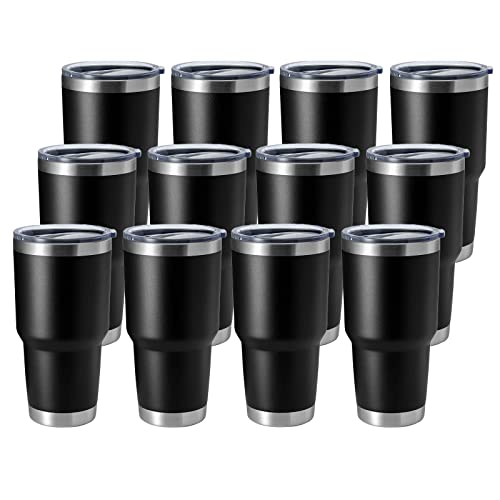 HASLE OUTFITTERS 30oz Stainless Steel Tumbler, Double Wall Vacuum Insulated Travel Mug Tumbler, Durable Insulated Coffee Mug, Gift Box Set (Black, 12)