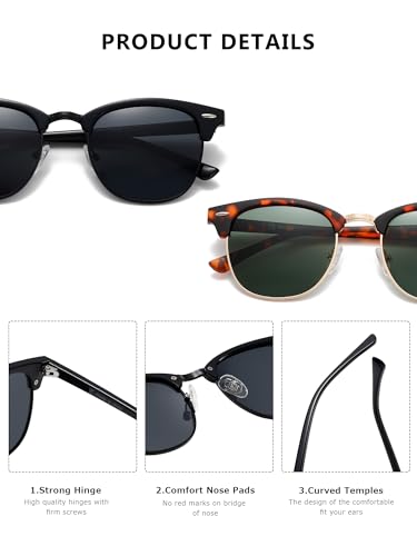 (2 PACK) Polarized Sunglasses for Men and Women Semi-Rimless Frame Driving Sun glasses UV Blocking3