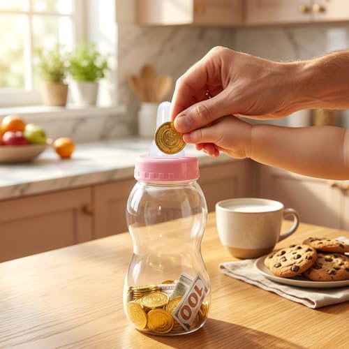 Image of SUPVOX Baby Bottle Piggy Bank 11.02 X 4.13 X 4.13 in Transparent Money Box Saving Pot Money Box for Coins Desktop Ornament for Kids Birthday Baby Shower Nursery Decor