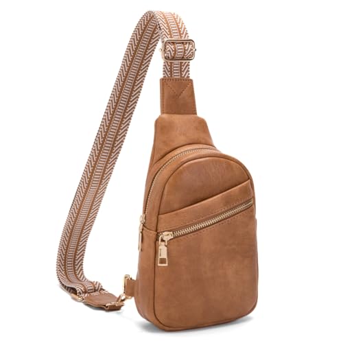 Small Sling Bag for Women Vegan Leather Crossbody Bag Purse Womens Fanny Pack Chest Bag for Women Light Brown