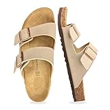 Amazing Cosy Cork Sandals for Men, Double Strap Footbed Slides with Arch Support, Casual Adjustable Buckles Knock Off Sandals, Comfort Summer Outdoor - Wide Fit (Beige, US Men Size 7-7.5)