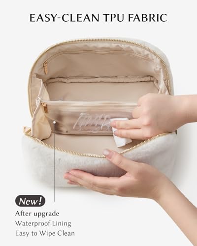 Image of EACHY Travel Makeup Bag, Large Capacity Cosmetic Bag for Women, Waterproof PU Leather, Flat Open Portable Toiletry Bag for Skincare, Brushes & Travel Essentials