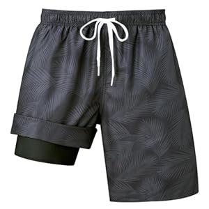 Goodstoworld Men’s Funny Swim Trunks with Compression Liner 2 in 1 Quick-Dry 9″ Stretch Shorts with Three Pockets