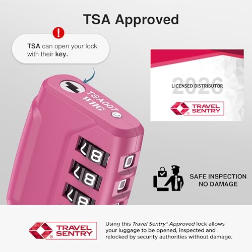 Image of Puroma TSA Approved Luggage Lock, 4 Digit Combination Travel Locks Resettable Code Lock with Zinc Alloy Body for Suitcase, Toolbox, Backpack, Bag, Gym Locker, Basic Pink Dark, secure