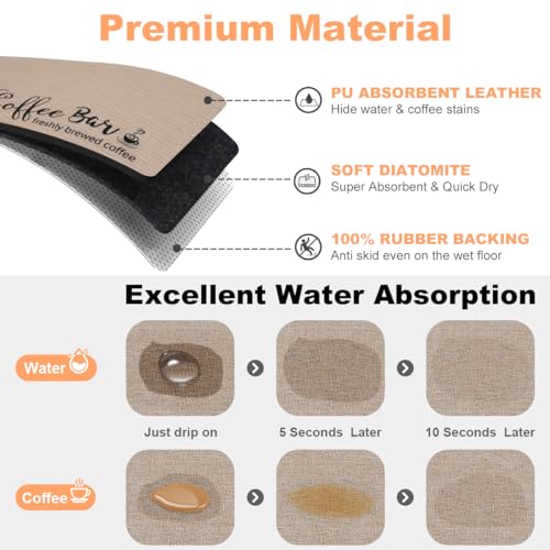 Findosom 16"x 24" Dish Drying Mat, Super Absorbent & Cuttable Coffee Mat, Hide Stain Dish Mat for Kitchen Counter, Coffee Bar Accessories, Linen