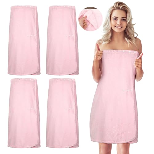 Image of Tigeen 4 Pcs Spa Wrap Towel Wrap for Women Spa Robe with Adjustable Closure Elastic Top Lightweight Wraps for Bath Shower (Pink,M)