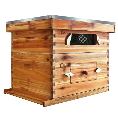 Garvee Kit ruche Langstroth 10 cadres en cèdre imperméable – 1 corps profond, 1 hausse moyenne – Fenêtre acrylique – Cires naturelles – Montage facile – Débutants & experts – Modèle : ruche