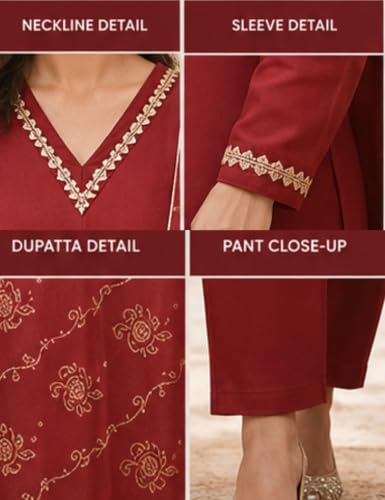 Image of Women's Blue Color Polyester Kurta Set with Pant & Dupatta | 3-Piece Suit