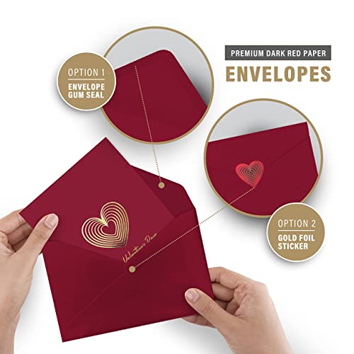 Easykart Happy Valentine's Day Greeting Cards With Gold Foiling | 20 Cards - Dark Red Self Paper With Red Envelope | 5.5 X 4 Inch With Seal Stickers For Your Loved Ones #TOP5