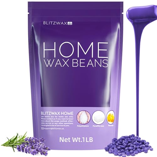 BLITZWAX Lavender Hard Wax Beads for Hair Removal - 1lb Coarse Hair Formula - Painless Wax for Sensitive Skin, Face, Full Body, Bikini - At-Home Waxing Beads for Women Men