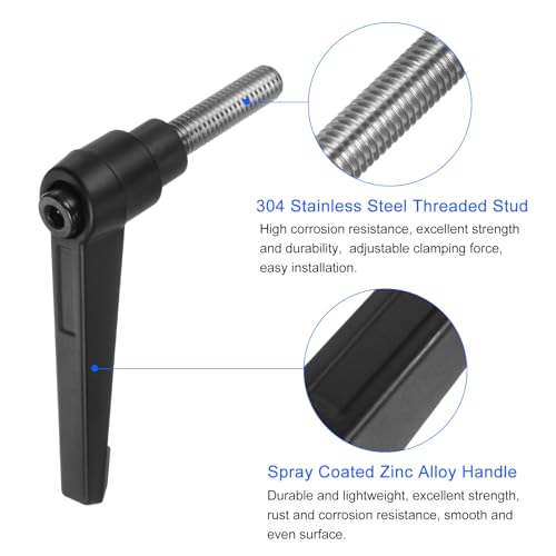 Image of uxcell 2pcs Clamping Lever Handles, M8 x 30mm 304 Stainless Steel Threaded Male Stud, Adjustable Handles Locking Quick Release Ratchet Push Button Bolt Knobs, Black