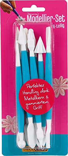 Decocino Modellier-Set 8-teilig ergonomisches Modellierwerkzeug ideal zum Formen Modellieren & Prägen von Fondant Marzipan Blütenpaste & DecoChoc
